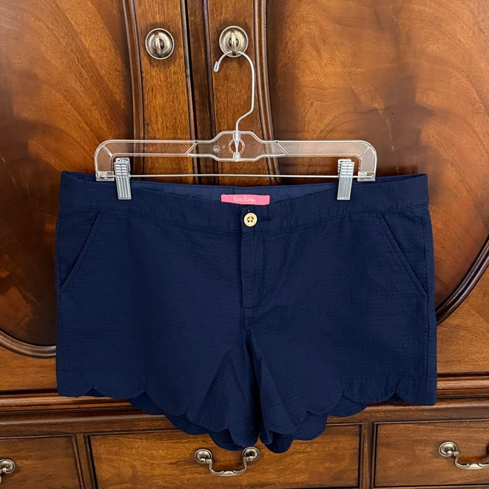 Lilly Pulitzer Navy Women's Shorts with Scalloped Hem.